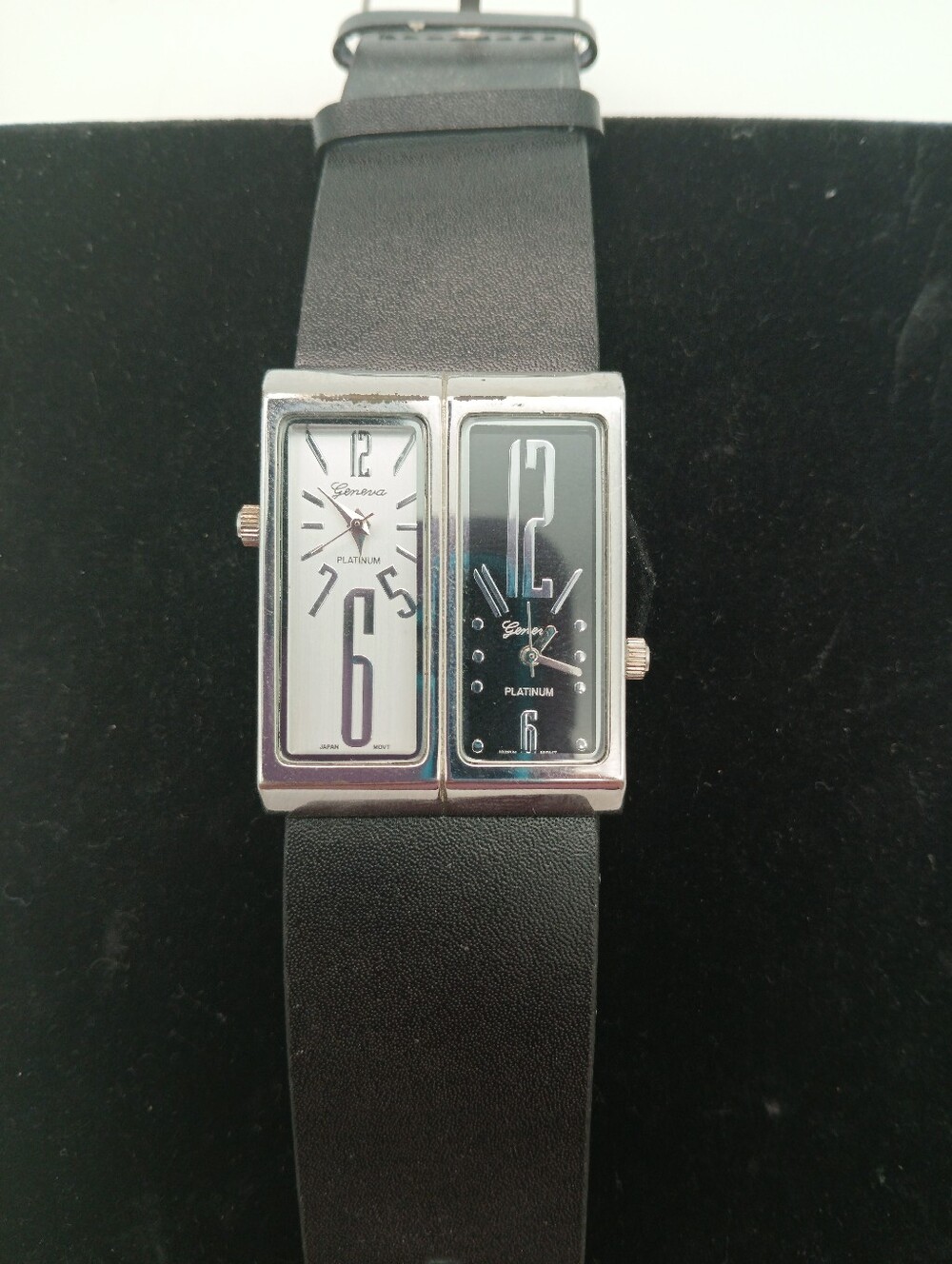 Geneva Dual-Face Silver Case Watch with Black and White Dials Rare Hard To Find